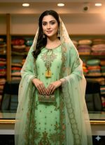 পাকিস্তানি ডিজাইন ফোর পিস সাদা বাহার টিস্যু - Image 7